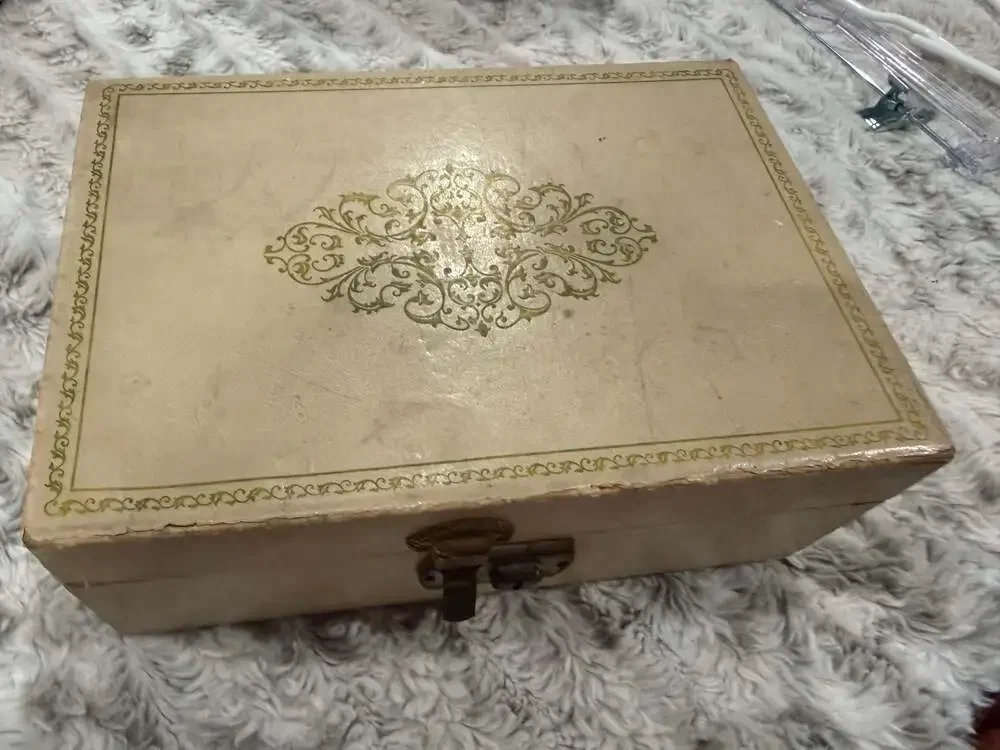 Vintage Mid-Century Jewelry Box with Red Velvet Interior and Mirror
